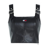 Canotte e top Donna Tommy Hilfiger - Tjw Crp Buckle Pleather Top - Nero