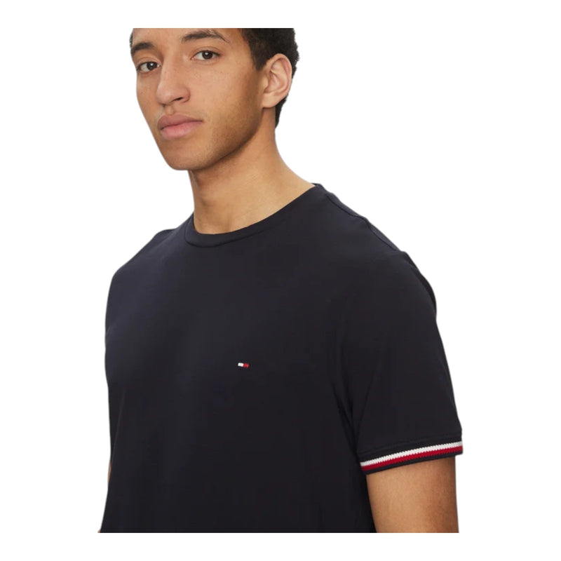 T-shirt Uomo Tommy Hilfiger - Global Stripe Cuff Tee - Blu