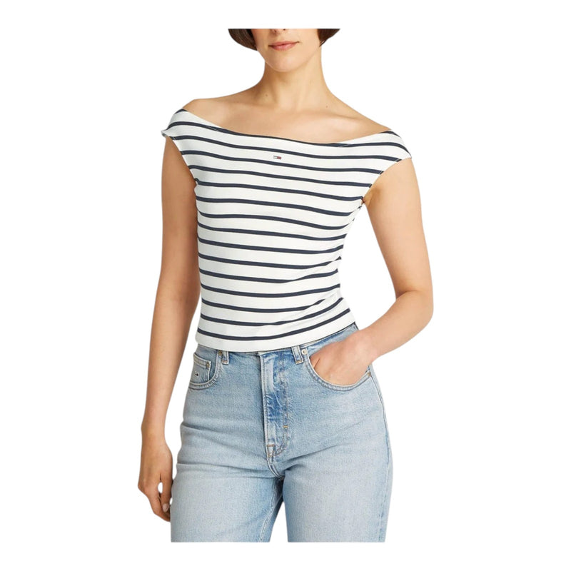 Canotte e top Donna Tommy Hilfiger - Tjw Boat Neck Top Ss Ext - Bianco