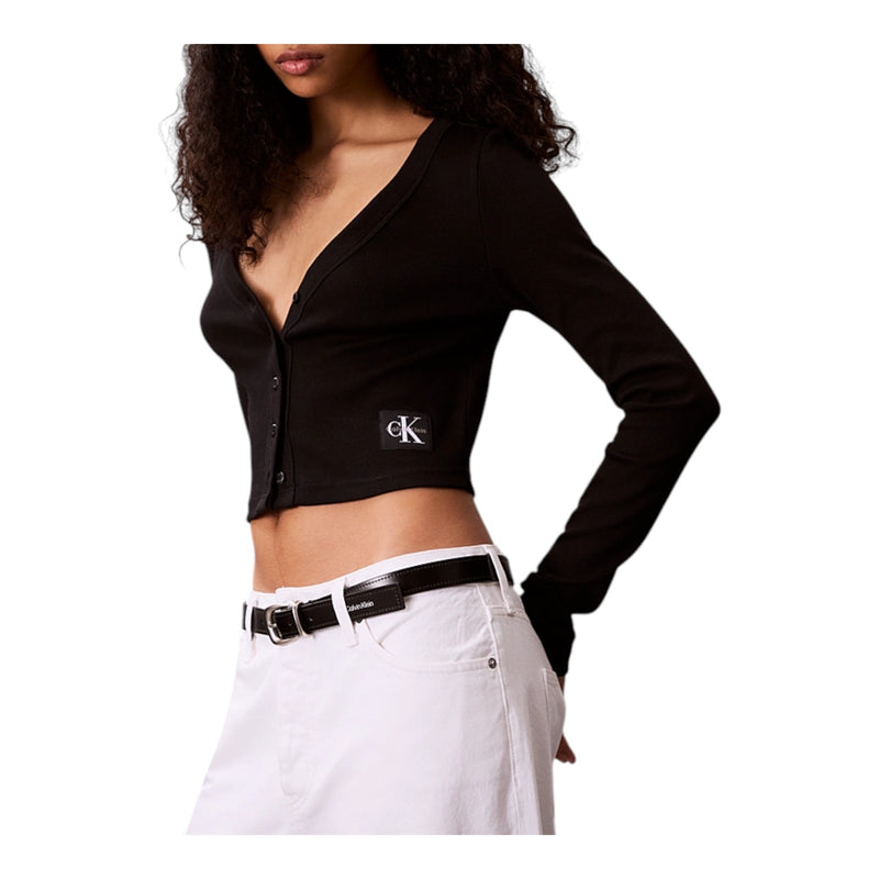 T-shirt Donna Calvin Klein - A-Ls Wvn Lbl 2X2 Ctt - Nero