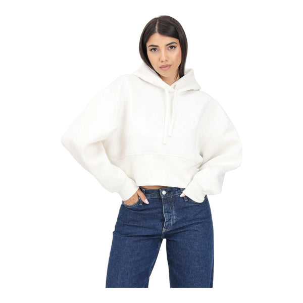 Felpe con cappuccio Donna Calvin Klein - Scuba Premium Monologo Hoodie - Bianco