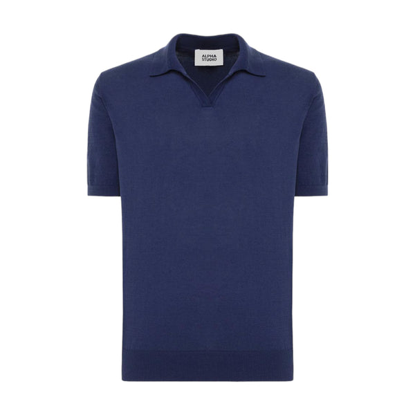 Polo Uomo Alpha Studio - Polo V M/M Cotton Crepe - Denim