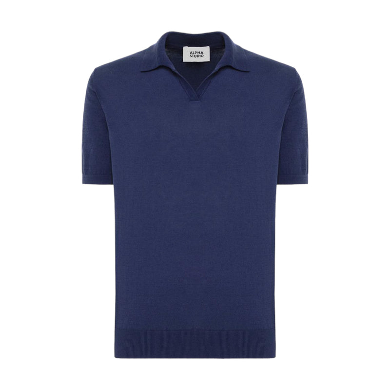 Polo Uomo Alpha Studio - Polo V M/M Cotton Crepe - Denim