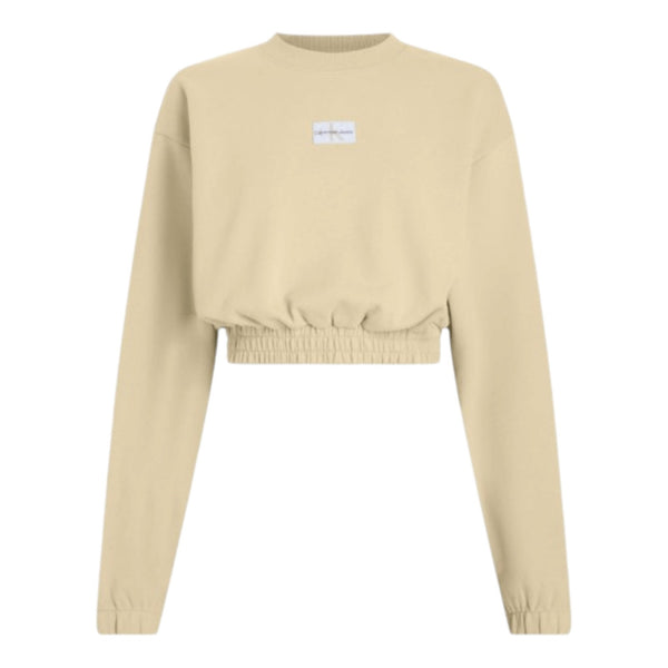 Felpe senza cappuccio Donna Calvin Klein - Woven Label Crew Neck - Beige