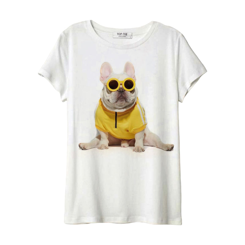 T-shirt Donna TopTee - Girocollo Dog Con Occhiali - Bianco