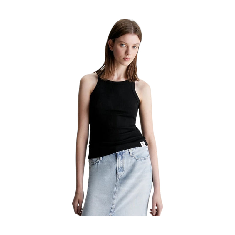 Canotte e top Donna Calvin Klein - Variegated Rib Woven Tab Tank - Nero