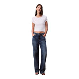 T-shirt Donna Calvin Klein - A- Woven Label 2X2 Rib Baby Tee - Bianco