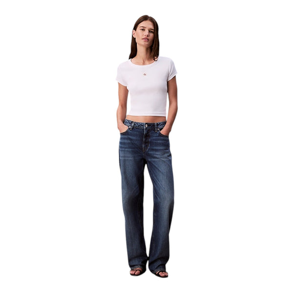 T-shirt Donna Calvin Klein - A- Woven Label 2X2 Rib Baby Tee - Bianco