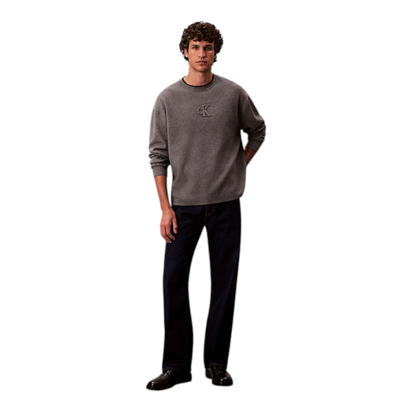 Maglie Uomo Calvin Klein - Ls Embossed Logo Crewnk Sweater - Grigio
