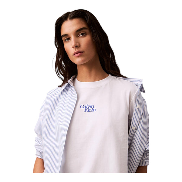 T-shirt Donna Calvin Klein - Ss Flocked Logo Cn Tee - Bianco