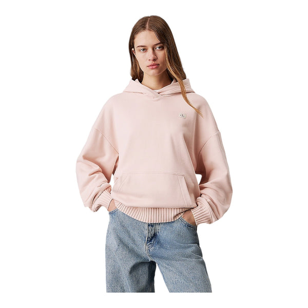 Felpe con cappuccio Donna Calvin Klein - Woven Label Peached Hoodie - Rosa