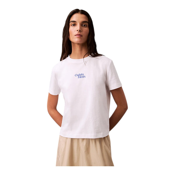 T-shirt Donna Calvin Klein - Ss Flocked Logo Cn Tee - Bianco