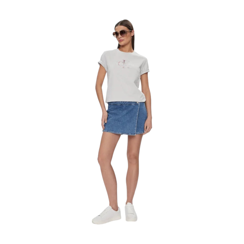 T-shirt Donna Calvin Klein - Diffused Monologo Regular Tee - Bianco