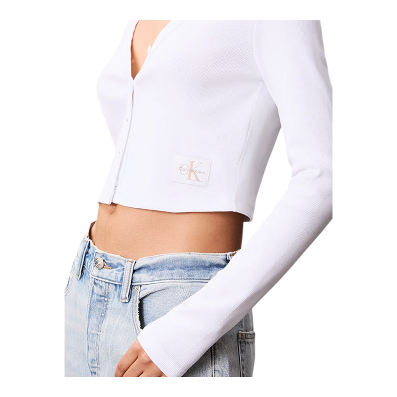 T-shirt Donna Calvin Klein - A-Ls Wvn Lbl 2X2 Ctt - Bianco