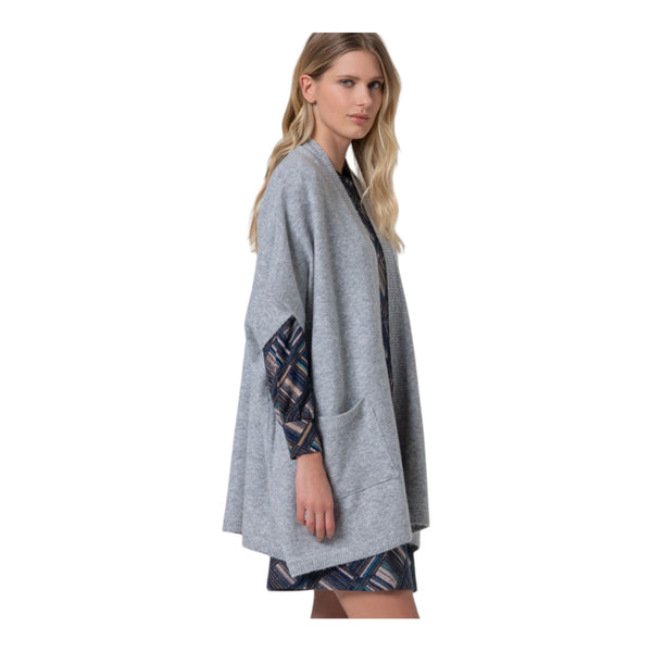 Poncho e mantelle Donna Surkana - Poncho aperto in maglia con tasche - Grigio