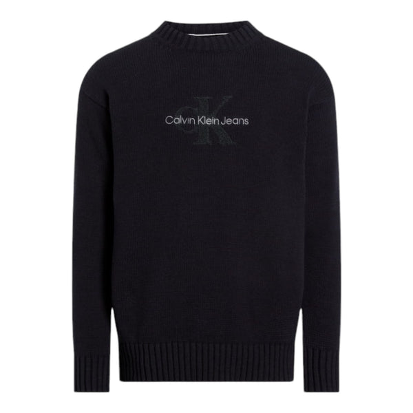 Maglie Uomo Calvin Klein - Chenille Monologo Sweater - Nero