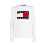 Maglioni Uomo Tommy Hilfiger - Tjm Rlx Flag Cable Knit Sweater - Bianco