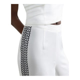 Pantaloni Donna Surkana - Pantalone largo con ricamo laterale - Bianco