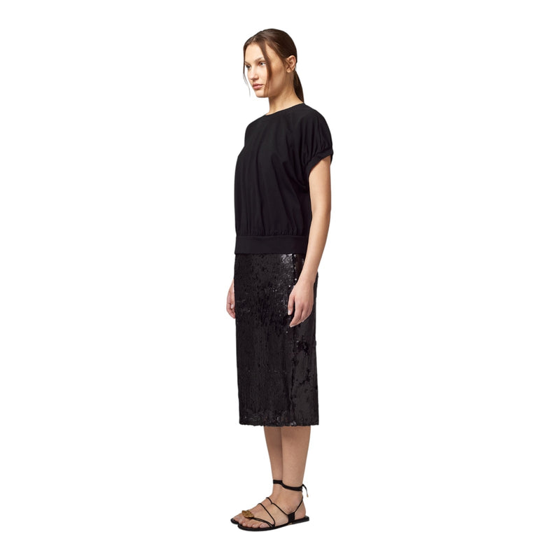 T-shirt Donna Alpha Studio - Giro M/M Jersey + Popeline - Nero