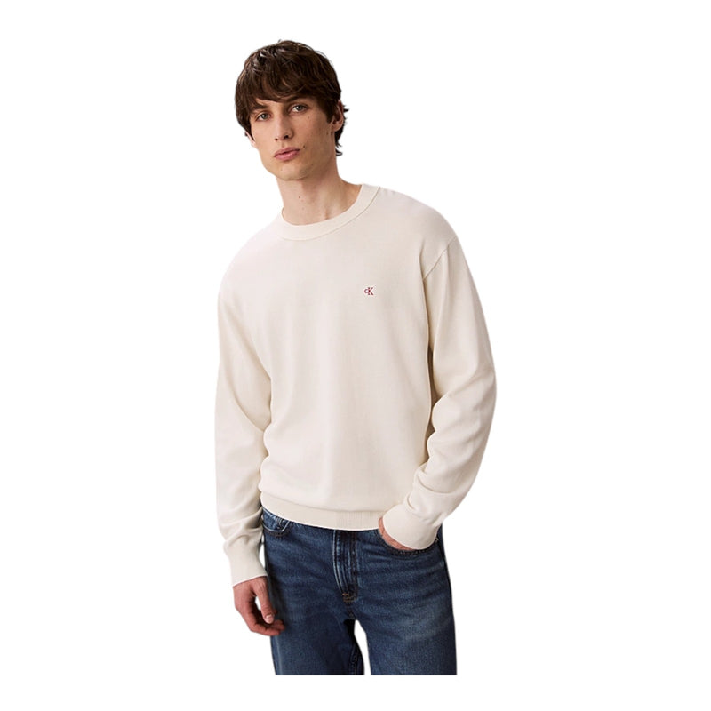 Maglie Uomo Calvin Klein - Ls Ez Cotton Crewnk Sweater 12Gg - Panna