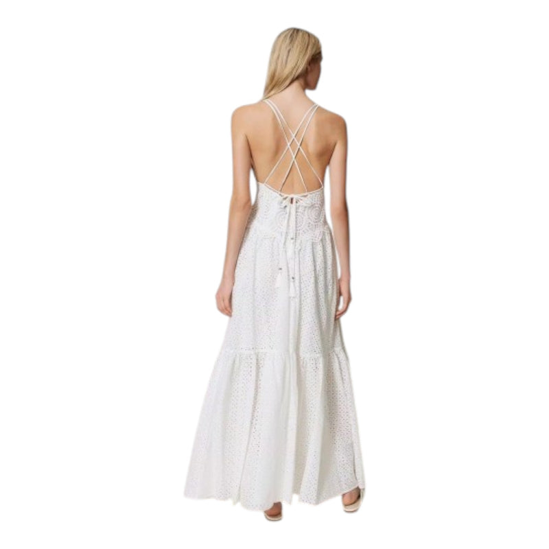 Vestiti casual Donna Twinset - Abito Lungo Morbido C/Spallini Incrociati Sangallo - Bianco