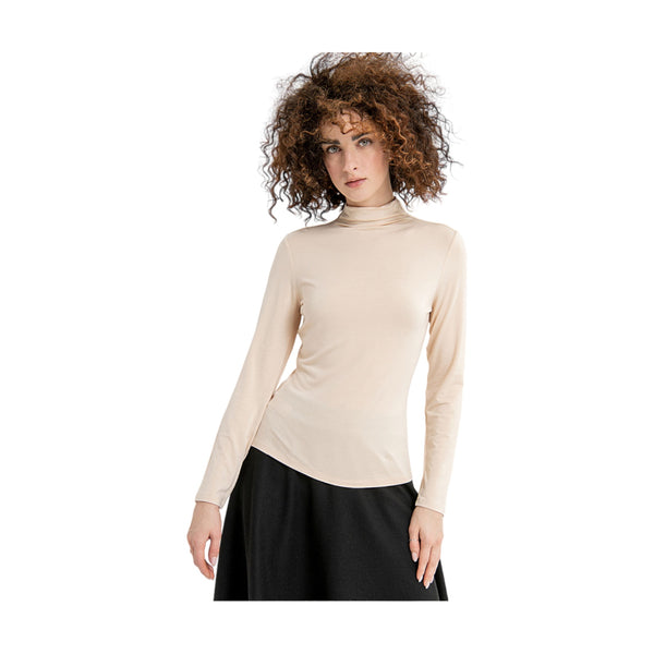 Maglie a manica lunga Donna Surkana - Maglietta aderente collo perkins - Beige