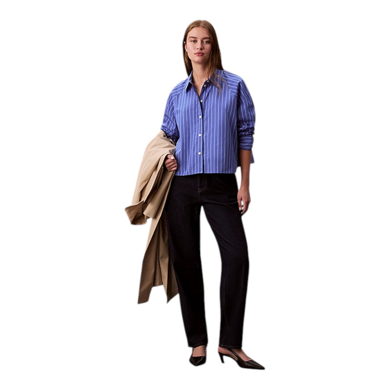Camicie Donna Calvin Klein - Yd Stripe Boxy Cropped Shirt - Celeste