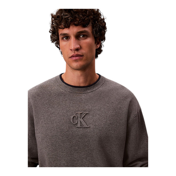 Maglie Uomo Calvin Klein - Ls Embossed Logo Crewnk Sweater - Grigio