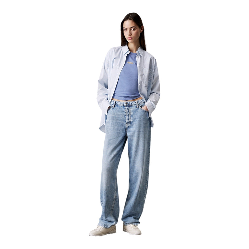 T-shirt Donna Calvin Klein - Placed Institutional Baby Tee - Azzurro