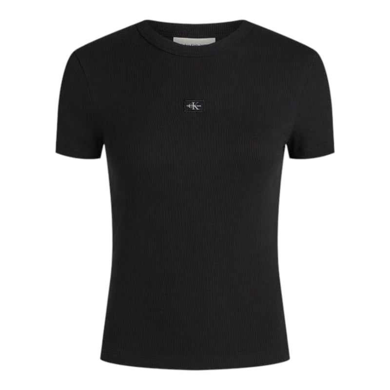 T-shirt Donna Calvin Klein - Woven Label Rib Fitted Tee - Nero