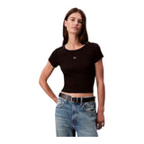 T-shirt Donna Calvin Klein - A- Woven Label 2X2 Rib Baby Tee - Nero