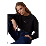 Felpe senza cappuccio Donna Calvin Klein - Woven Label Crew Neck - Nero