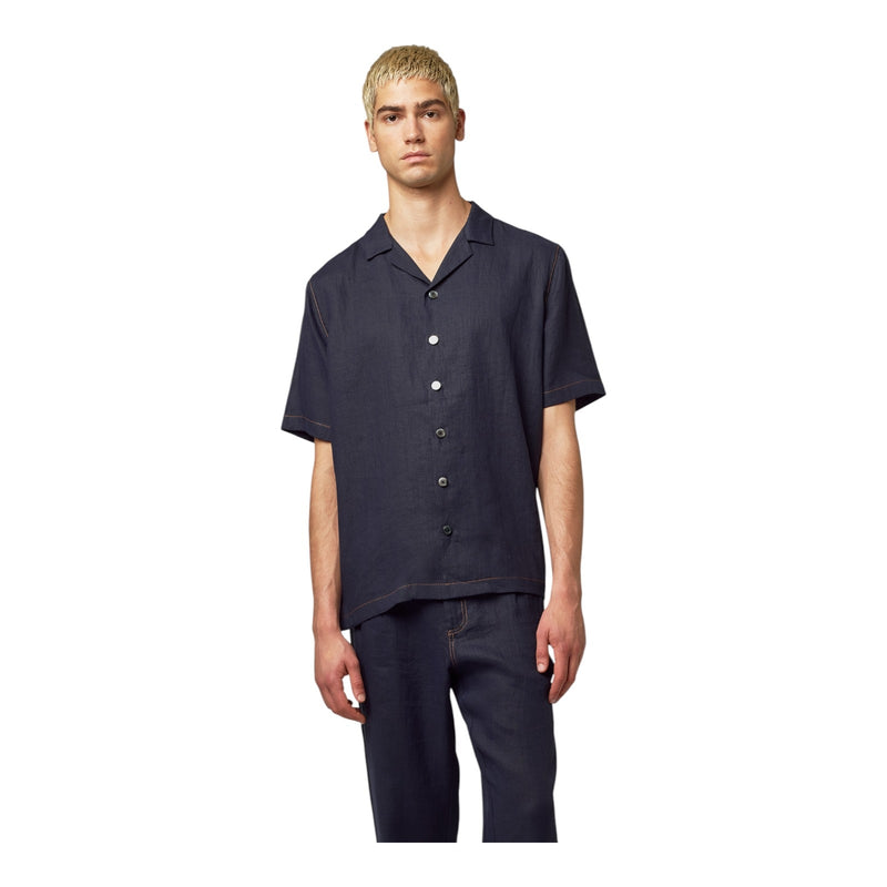 Camicie casual Uomo Alpha Studio - Camicia Bowling Lino Impunture - Blu