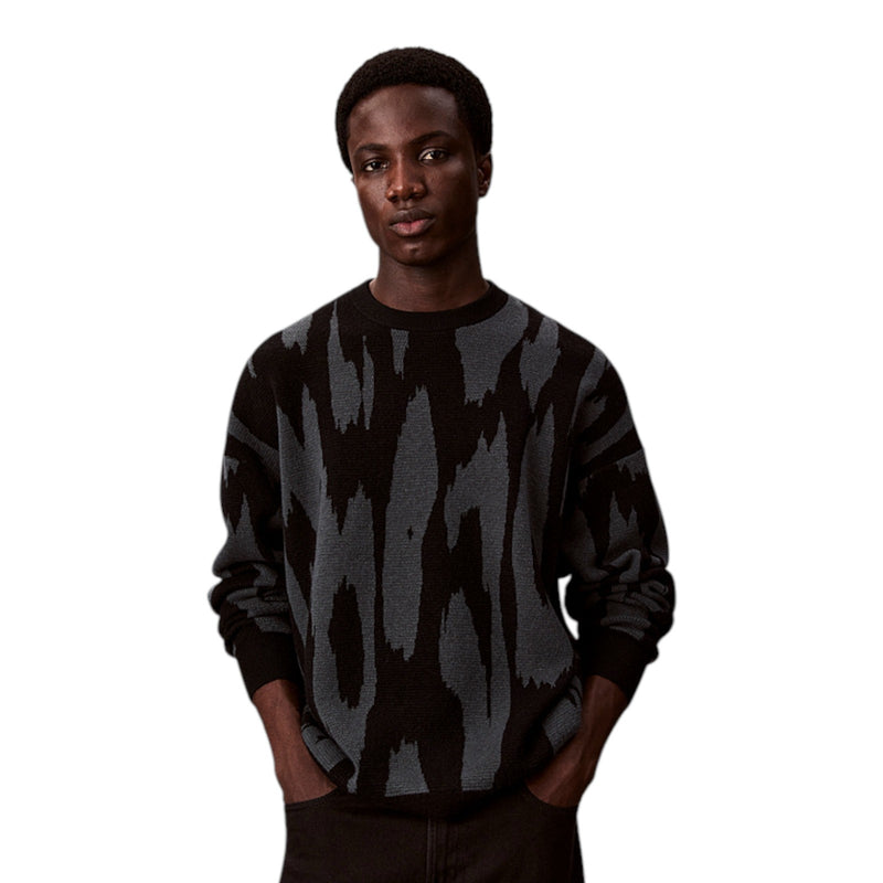 Maglie Uomo Calvin Klein - Ls Abstract Jacquard Crwnk Swtr - Blu