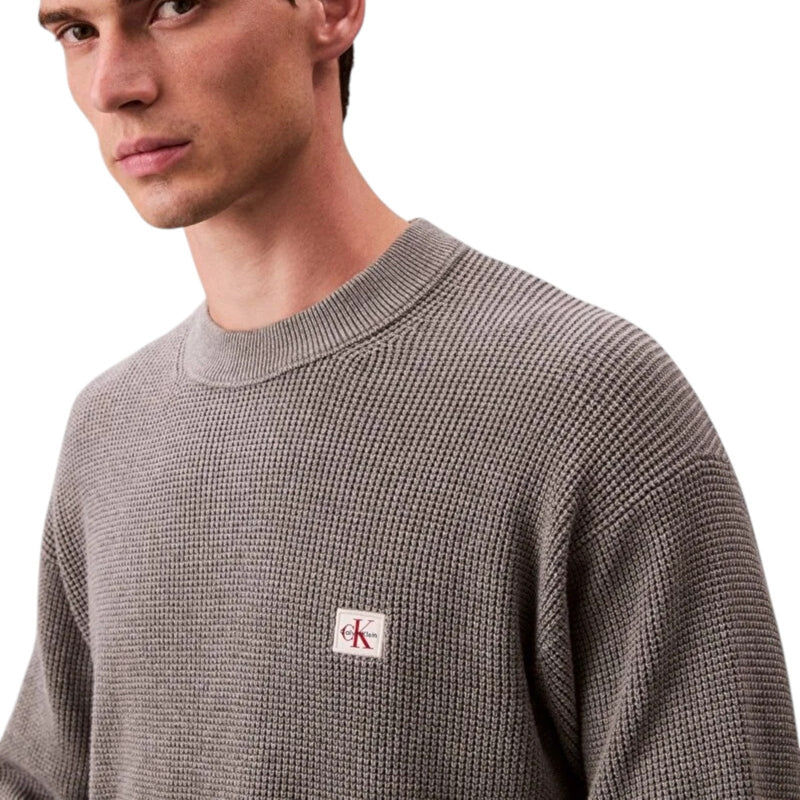 Maglie Uomo Calvin Klein - Ls Ez Cotton Waffle Crwnk Swtr 9 - Grigio
