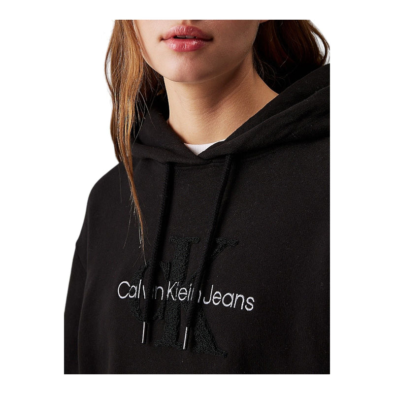 Felpe con cappuccio Donna Calvin Klein - Chenille Monologo Hoodie Dress - Nero