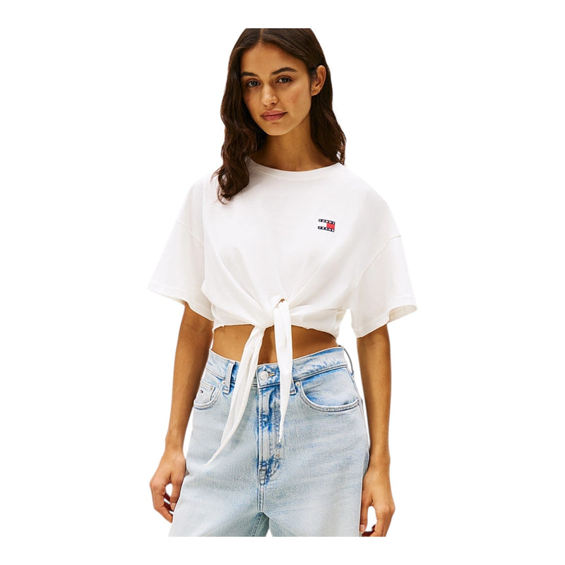 T-shirt Donna Tommy Hilfiger - Tjw Reg Waist Tie Badge Tee Ext - Bianco