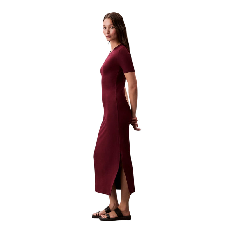 Vestiti casual Donna Calvin Klein - A - Modal Rib Ss Dress - Bordeaux