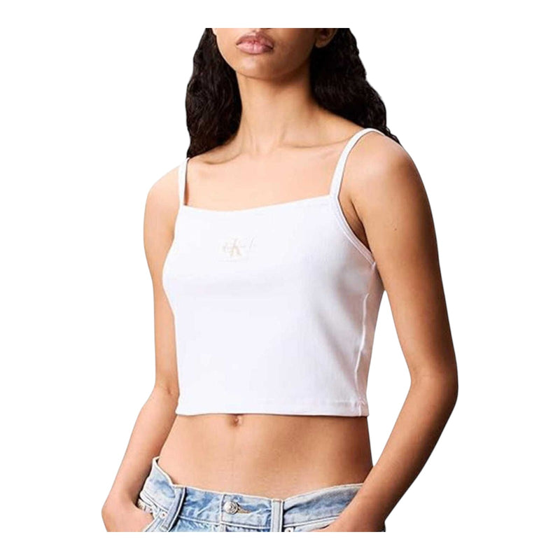 Canotte e top Donna Calvin Klein - A- Woven Label Rib Cami - Bianco