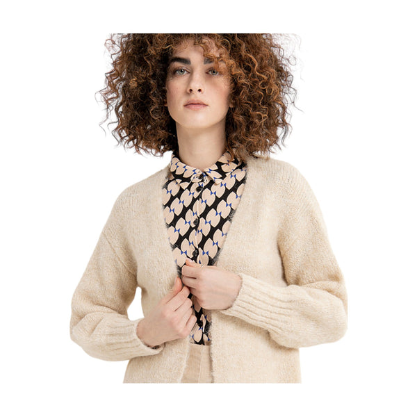 Cardigan Donna Surkana - Cardigan aperto manica a sbuffo polsino alto - Beige