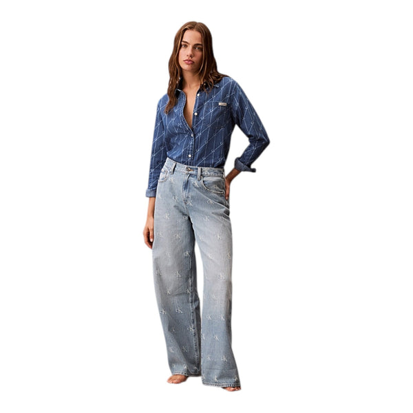 Jeans Donna Calvin Klein - Th Wd Lg Ck Dstrssd - Denim