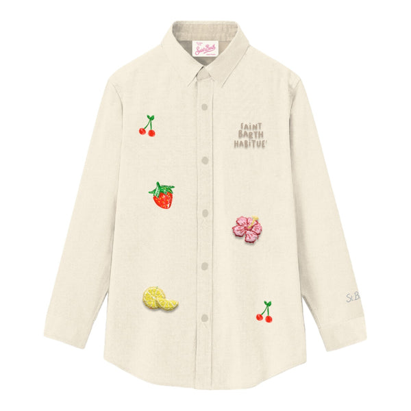 Camicie Bambina Mc2 Saint Barth - Girl Long Sleeves Shirt - Panna