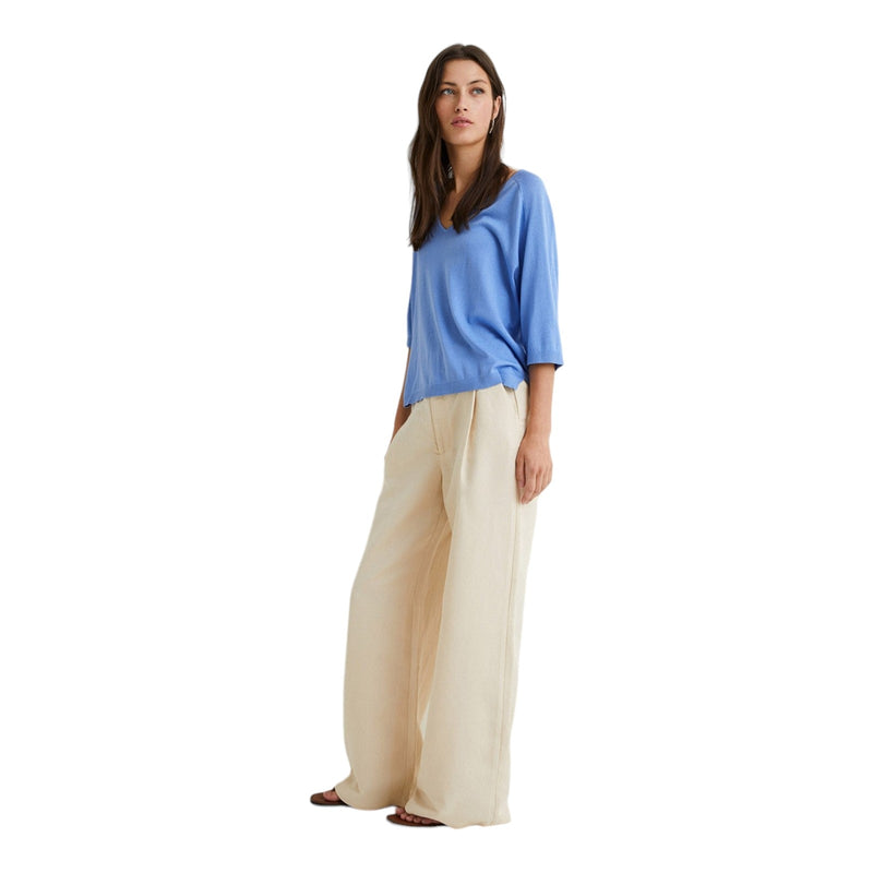 Pantaloni Donna Yerse - Pantalone Palazzo Misto Lino - Beige