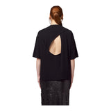 T-shirt Donna Alpha Studio - Giro M/M Aperto Dt Jersey + Popeline - Nero