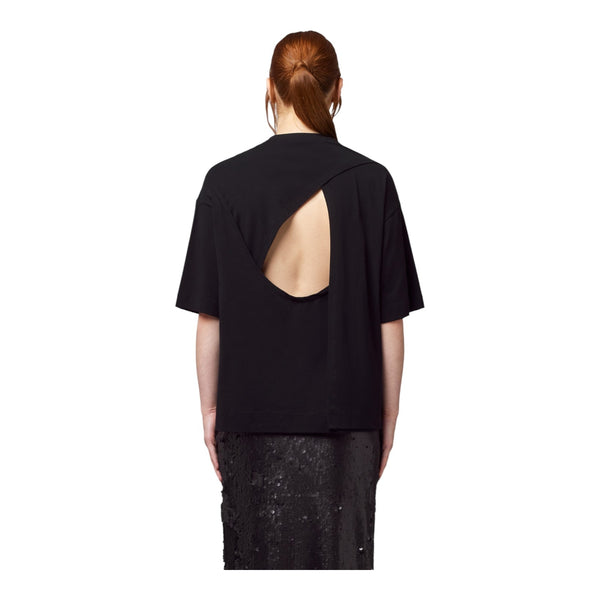 T-shirt Donna Alpha Studio - Giro M/M Aperto Dt Jersey + Popeline - Nero