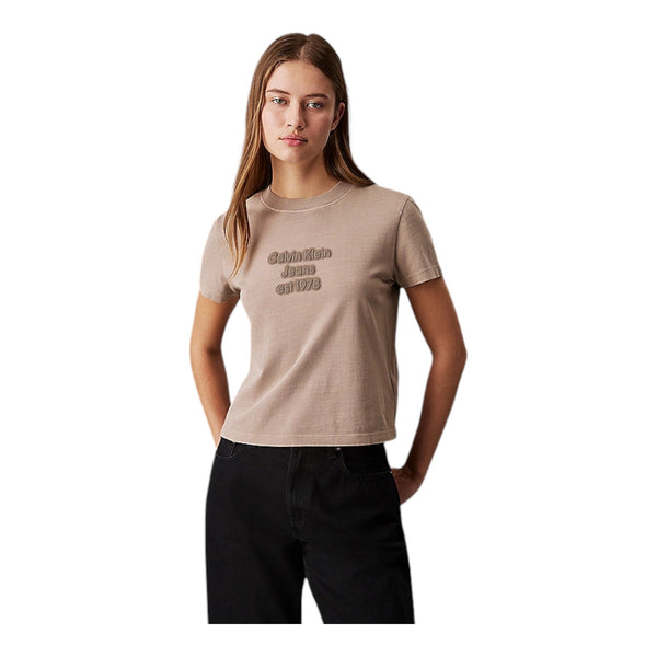 T-shirt Donna Calvin Klein - Washed Puff Print Baby Tee - Grigio