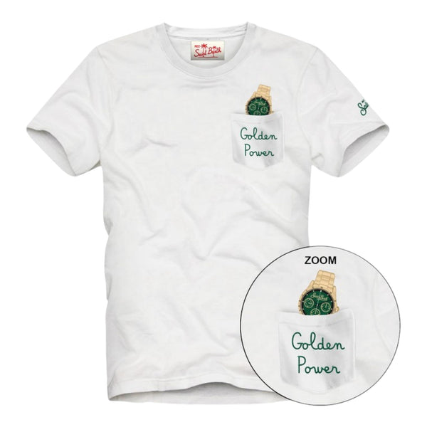 T-shirt Uomo Mc2 Saint Barth - Austin Cotton T-Shirt With Front Pocket And Print - Bianco