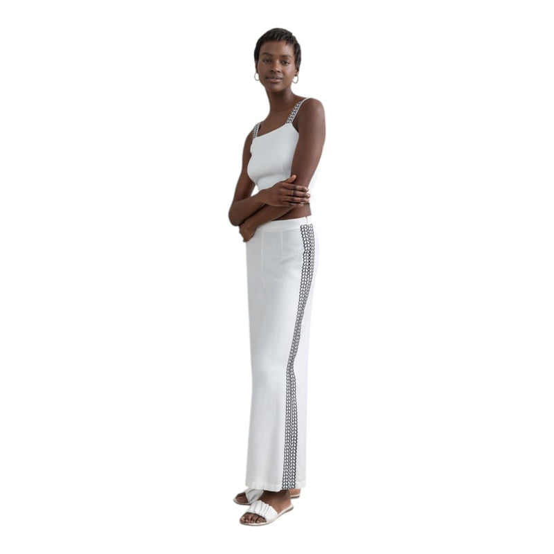 Pantaloni Donna Surkana - Pantalone largo con ricamo laterale - Bianco