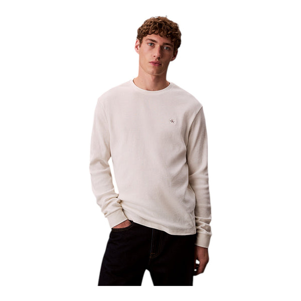 Maglie a manica lunga Uomo Calvin Klein - Ls Waffle Badge Crewnk Tee - Panna