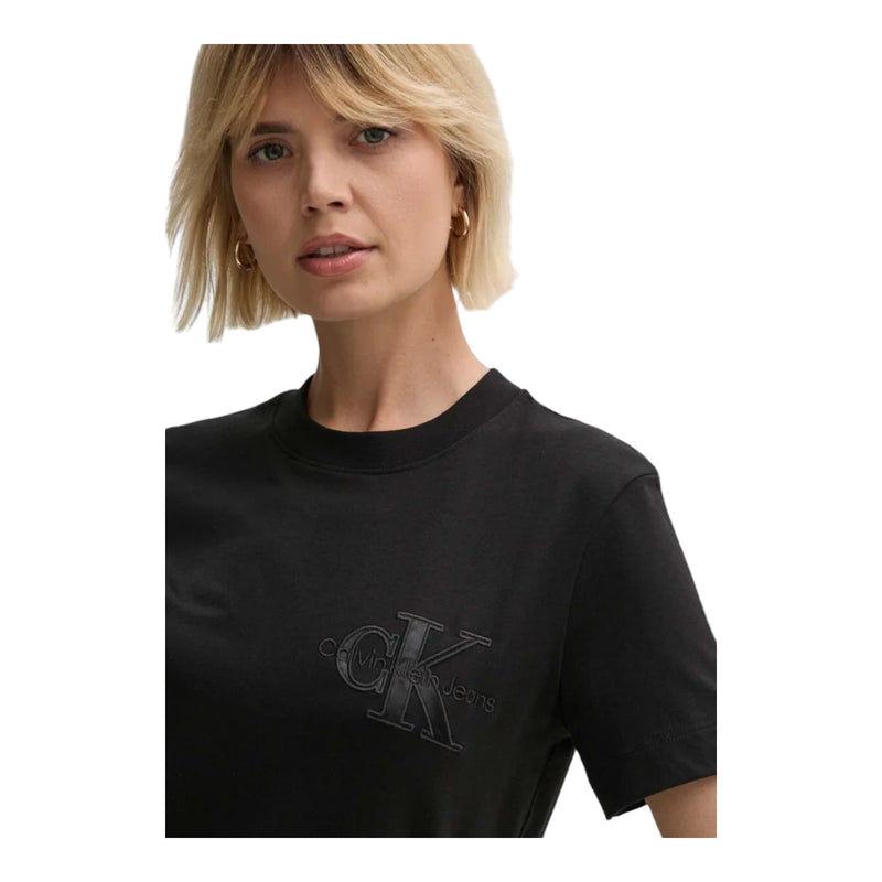 T-shirt Donna Calvin Klein - Satin Applique Regular Tee - Nero